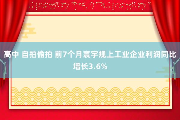 高中 自拍偷拍 前7个月寰宇规上工业企业利润同比增长3.6%